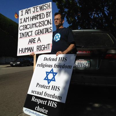 Jewish man protesting male infant circumcision