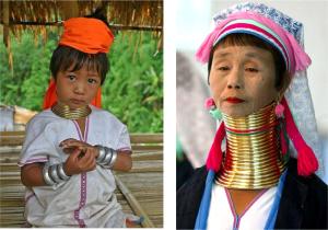 Tribal body modifications by stretching the neck